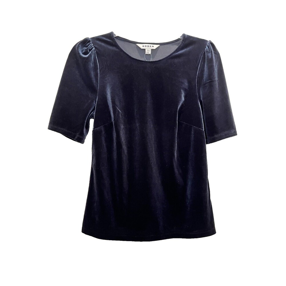 BODEN Velvet T Shirt T1491 Puff Short Sleeve Stretch Black Size UK 10 US 6 NEW
